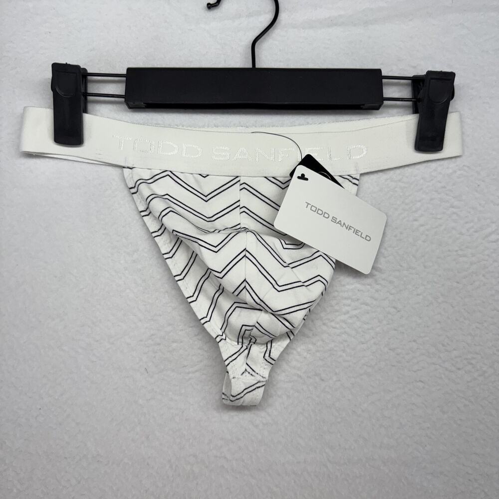 Todd Sanfield Jock Underwear Men's Small White Supima Cotton Chevron Thong NEW
